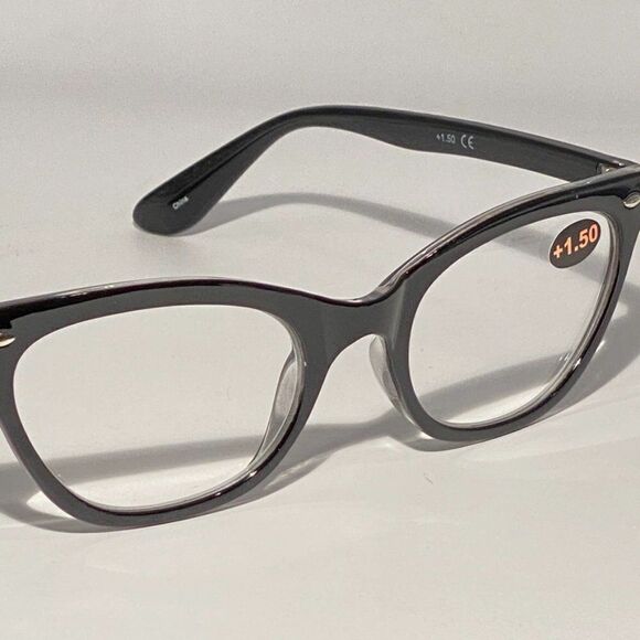 0766 Patty Reading Glasses 1.50 Readers Black Modified Cateye Frames NWT - Picture 6 of 8